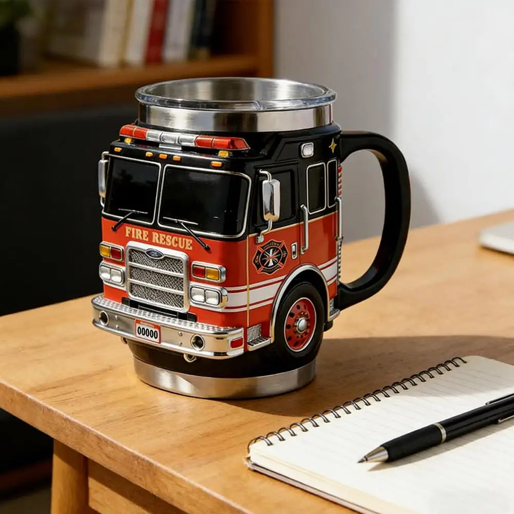Fire Truck Novelty Coffee Mug – Resin & Stainless Steel