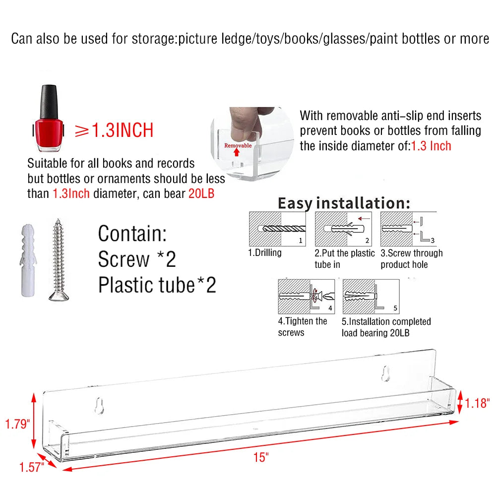 Clear Acrylic Storage Shelf Floating Display Stand Holder Household