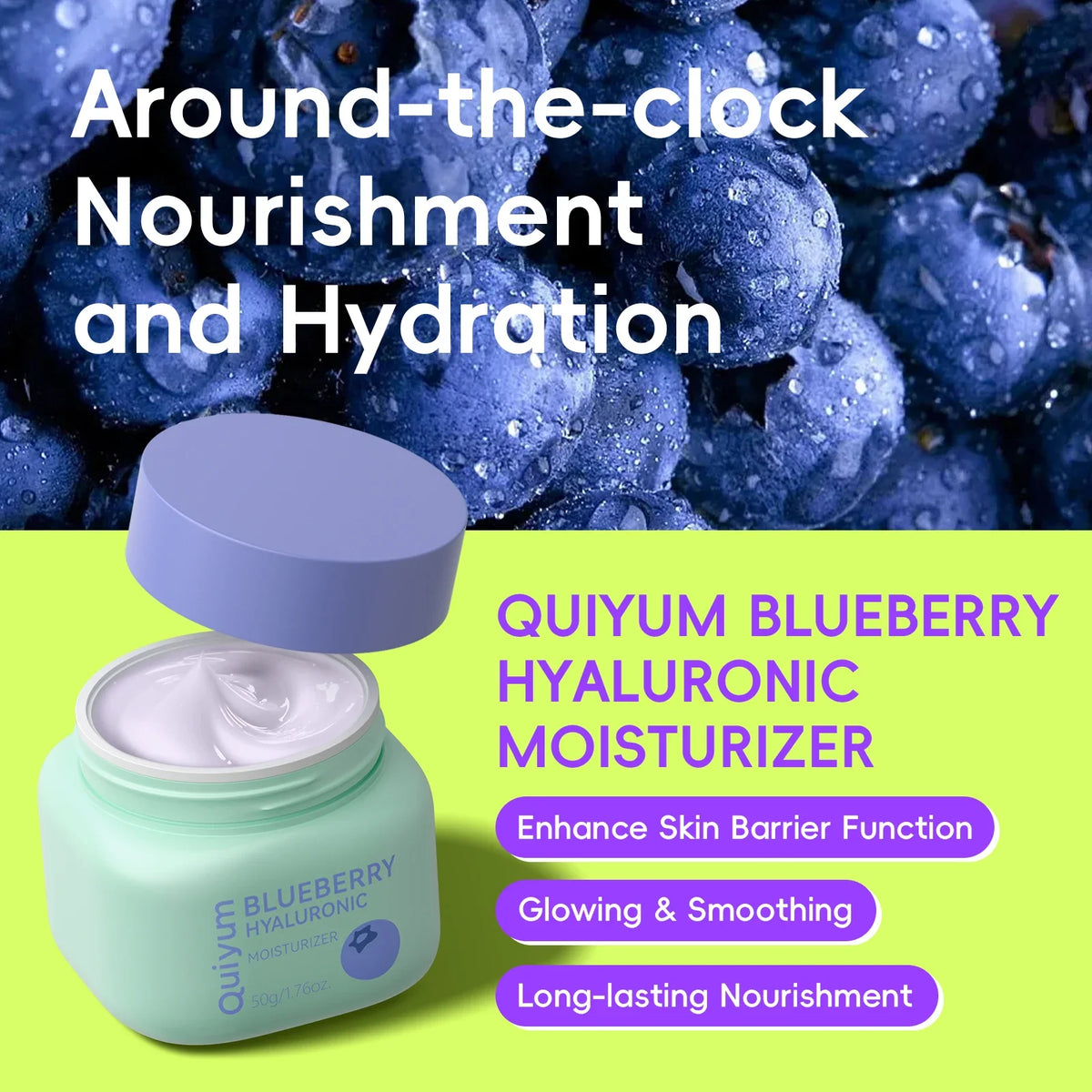 Quiyum Blueberry Hyaluronic Face Cream 50g | Hydrating Glow