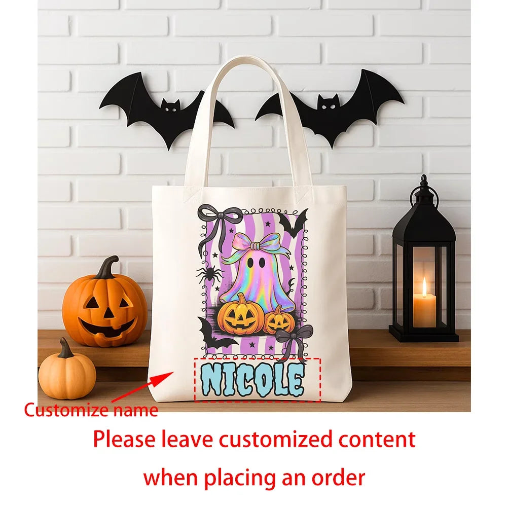 Personalized Halloween Ghost Tote Bag | Custom Name Candy Bag