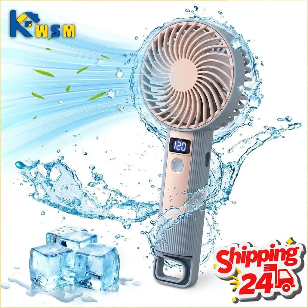 2-in-1 Digital Display Handheld & Desktop USB Rechargeable Fan
