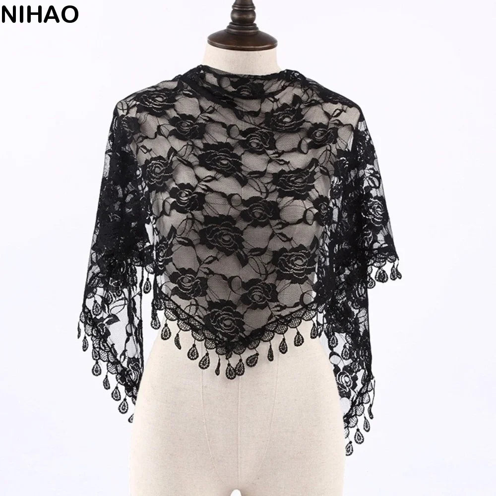 Floral Triangle Scarf Wrap with Tassels – Women's Headband