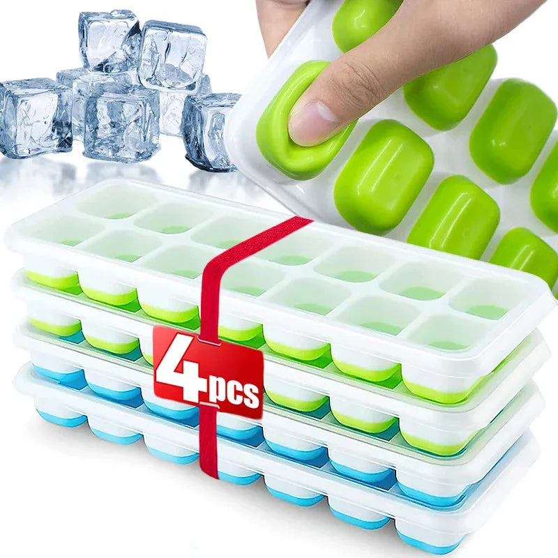 Silicone Square Ice Cube Mold with Lid – 14 Compartments