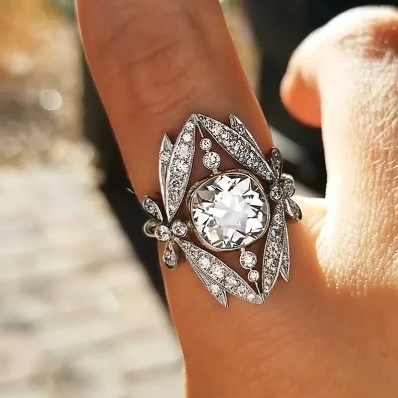 Huitan Hollow Band CZ Crystal Bridal Ring for Women | Sizes 5–14