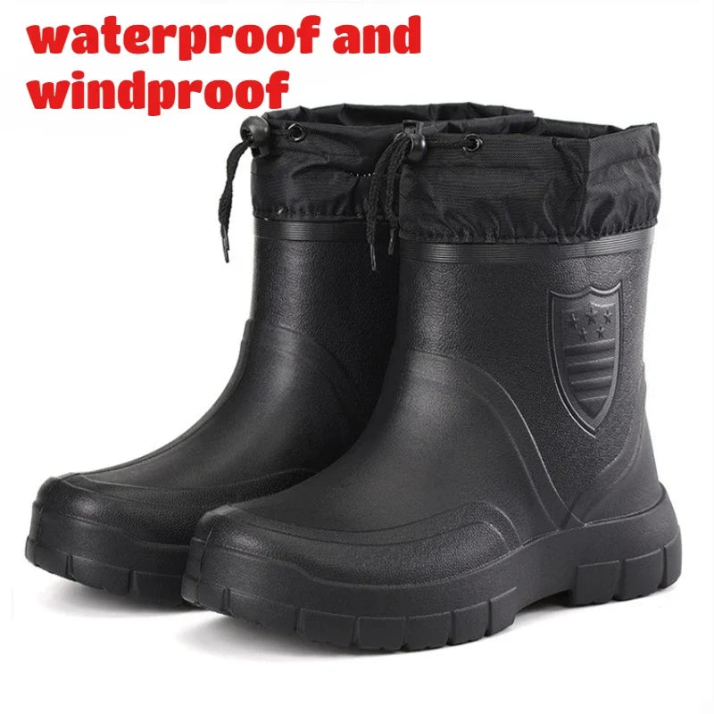 Men's Fleece-Lined Waterproof Rain Boots – Warm Anti-Slip EVA