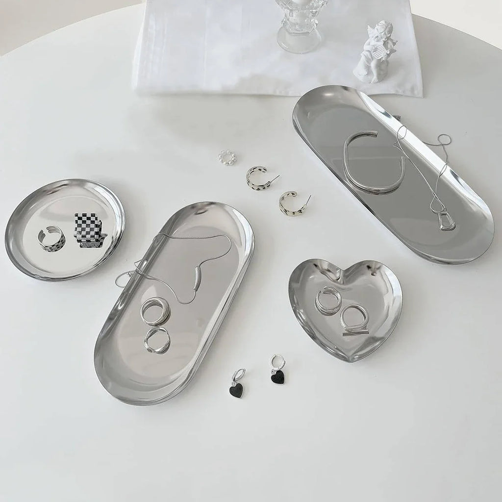 Silver Stainless Steel Cosmetic Jewelry Storage Tray