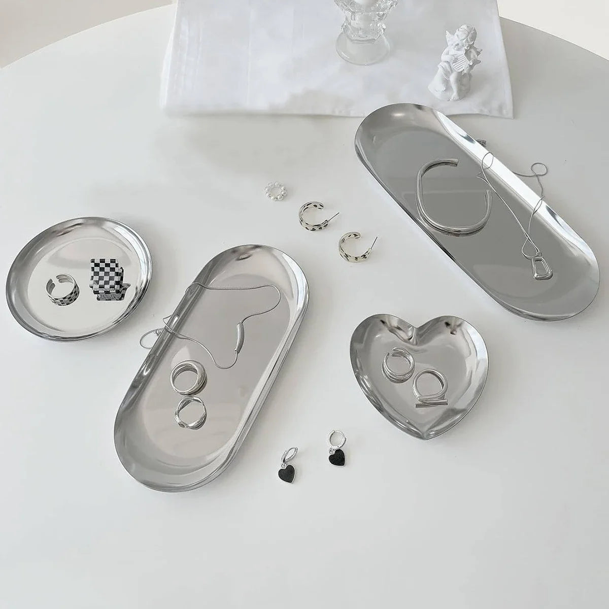 Silver Stainless Steel Cosmetic Jewelry Storage Tray