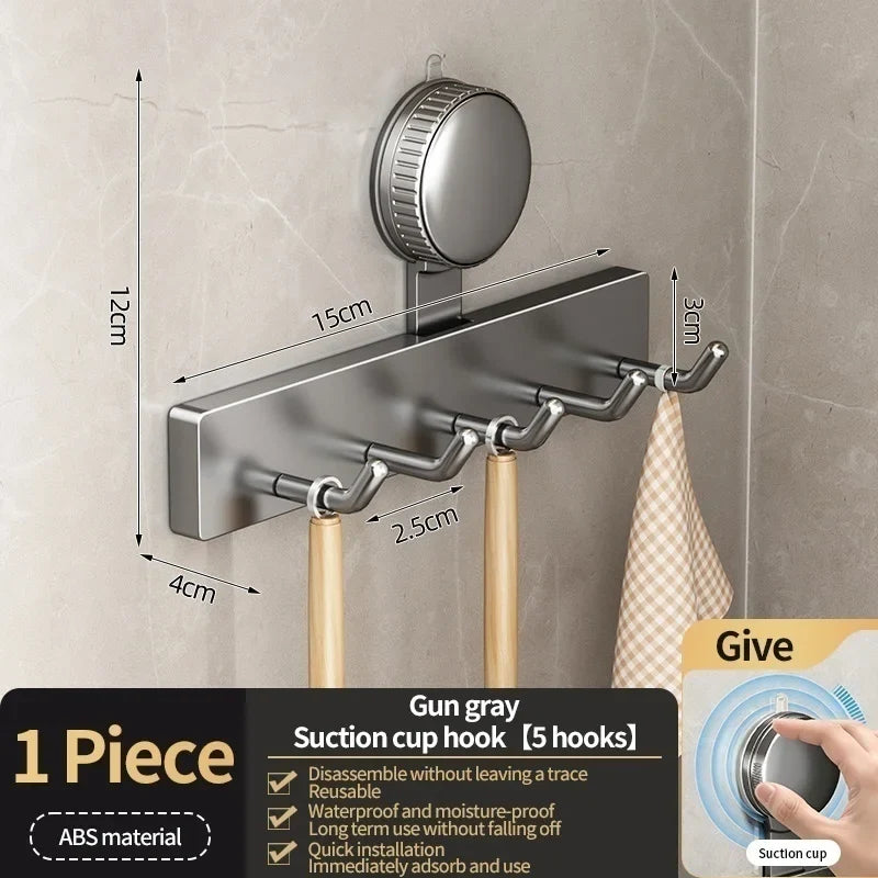 No-Drill Suction Cup Hook Set | 5-Hook Door & Cabinet Rack