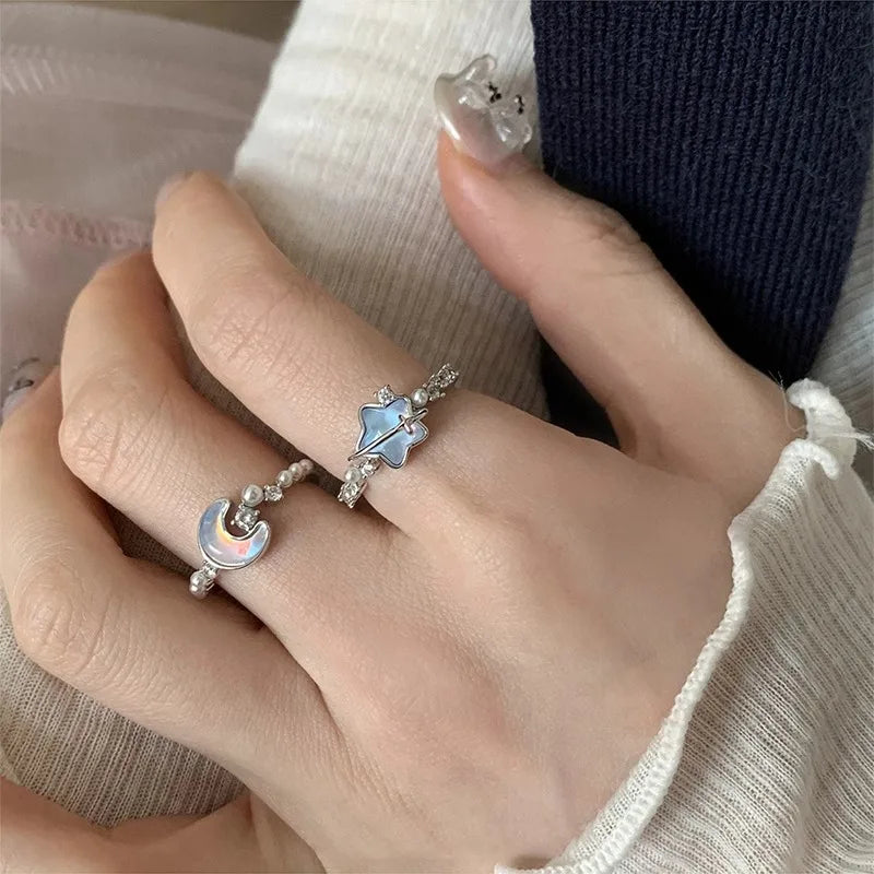 Exquisite Blue Star Moon Zircon Ring Women Niche Design Accessory