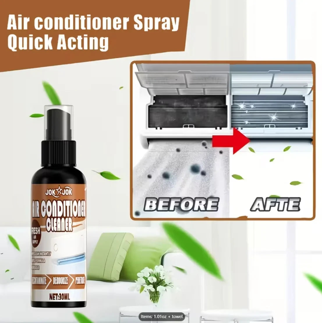 AC Cleaner Spray with Towel – Air Conditioner Odor Eliminator