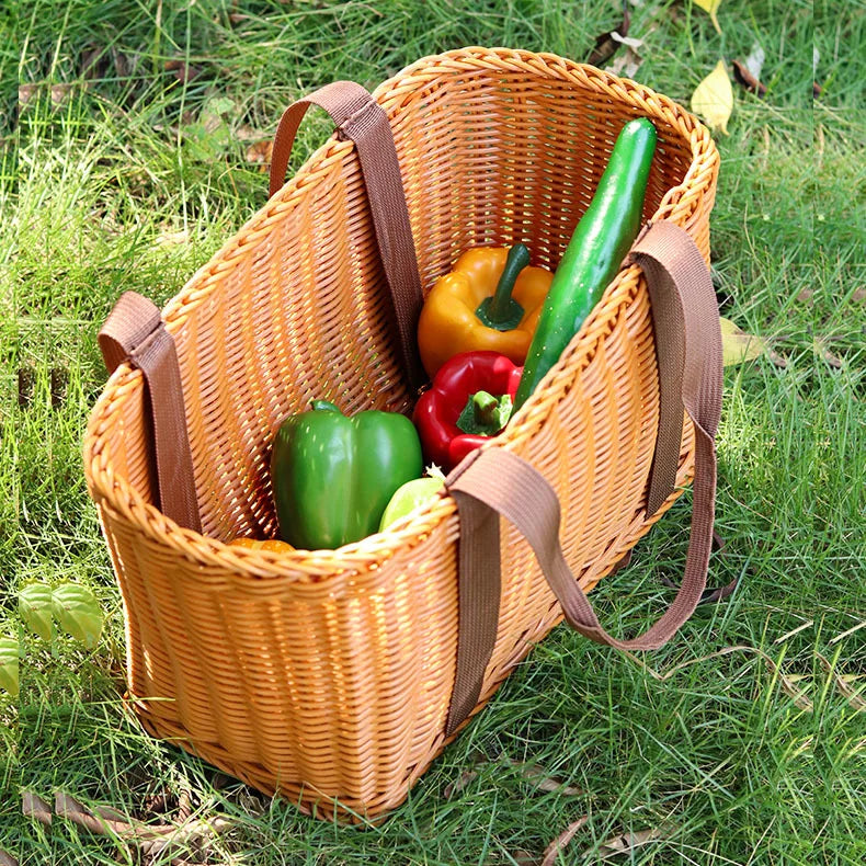 Large Handwoven Storage Basket Lid Foldable Woven Shopping Picnic