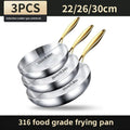 KEMORELA 3-Pc 316 Stainless Steel Non-Stick Frying Pan Set