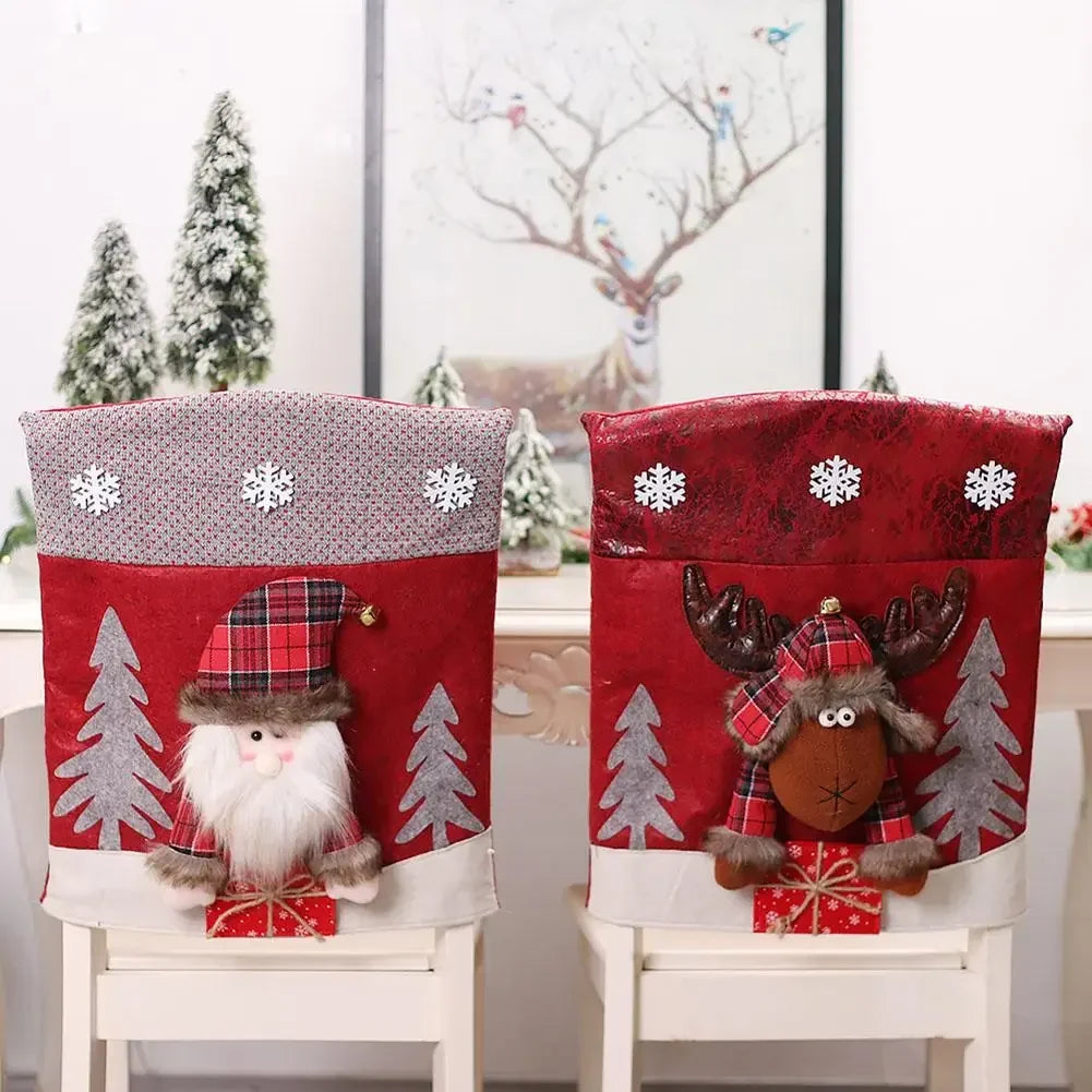 Christmas Chair Covers Set – Santa, Snowman & Reindeer 3 Pack