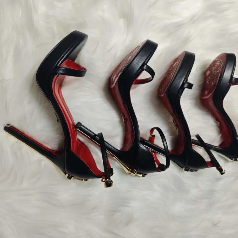 Women's Open-Toe Metal Stiletto Heel Sandals | Banquet Pumps