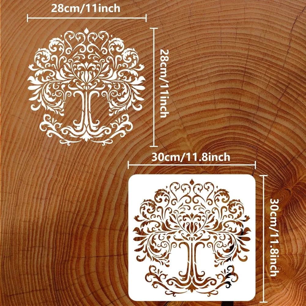 Tree of Life Stencil 11.8" – Reusable Damask DIY Craft Template