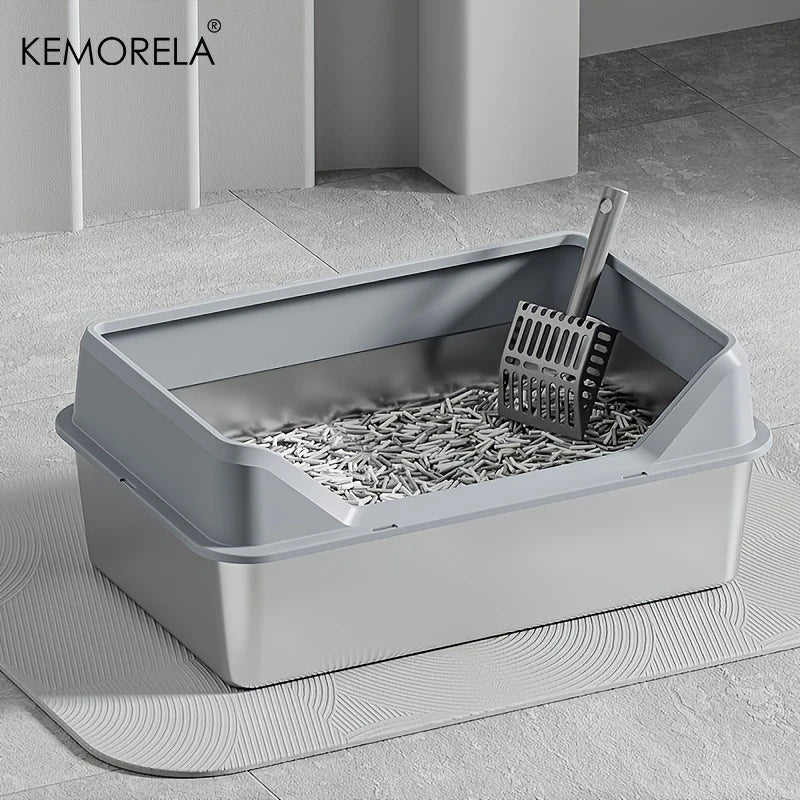 KEMORELA XL Stainless Steel Cat Litter Box with Lid & Scoop