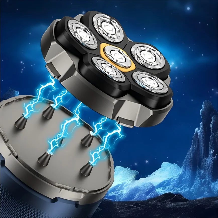 6D Magnetic Electric Head Shaver for Men – LED & Waterproof