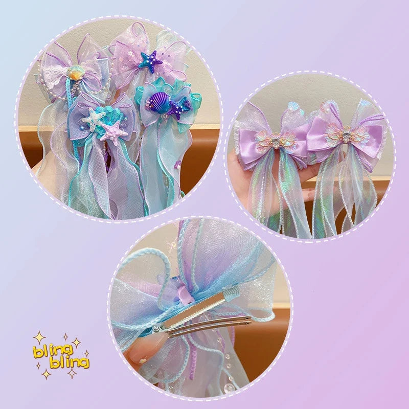 Mermaid Princess Bow Hair Clip – Girls Braided Hair Accessory