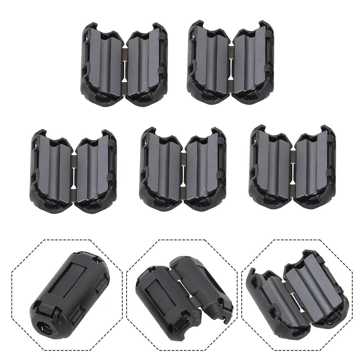 5-Pack Clip-On Ferrite Bead RFI Noise Filter – USB & Cables