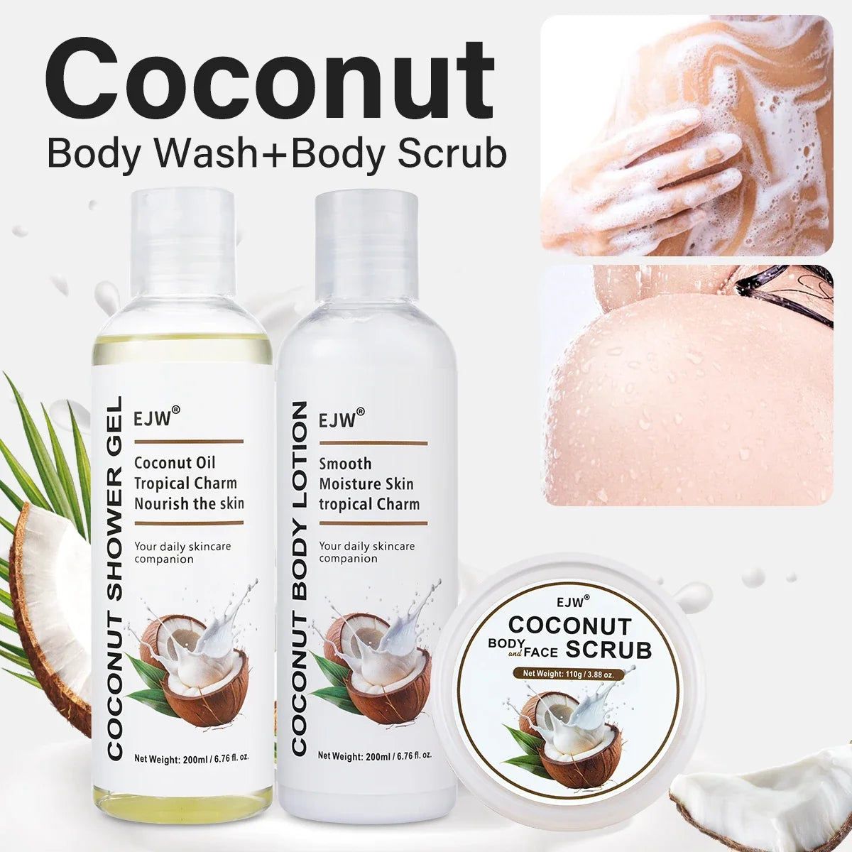 Coconut Body Wash & Scrub – Moisturizing Exfoliating Gel