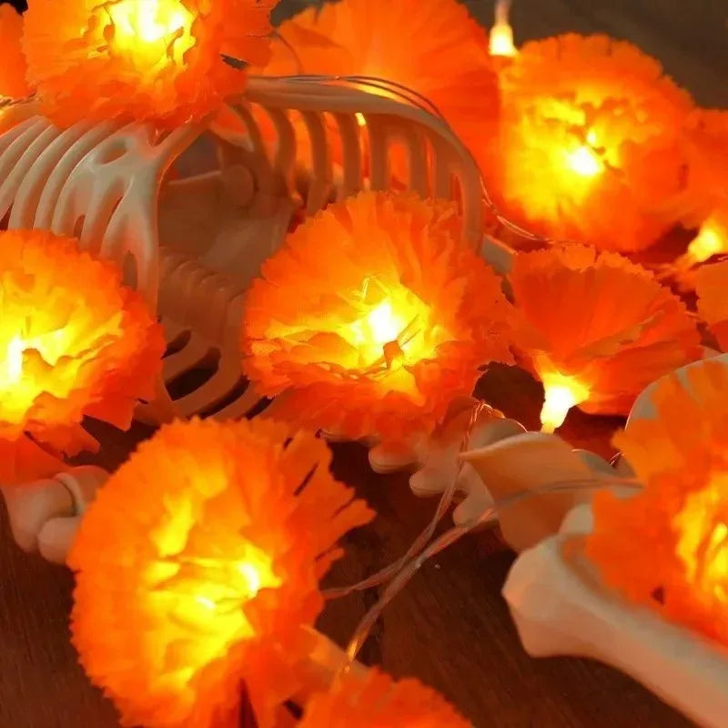Marigold LED Flower String Lights | Artificial Chrysanthemum Decor