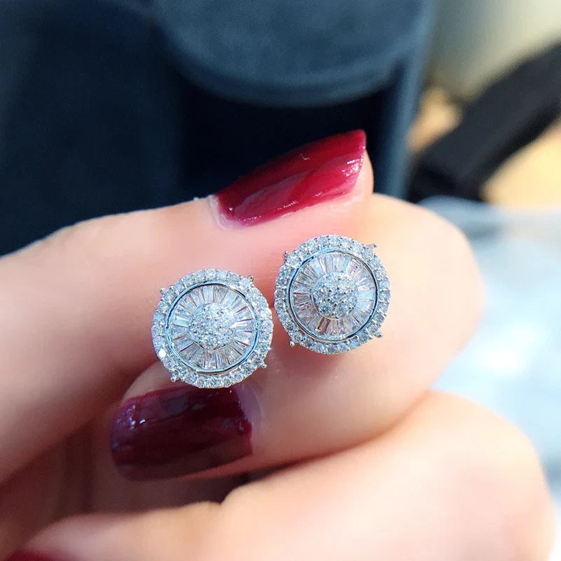 Huitan Crystal CZ Round Stud Earrings – Silver Fashion Jewelry