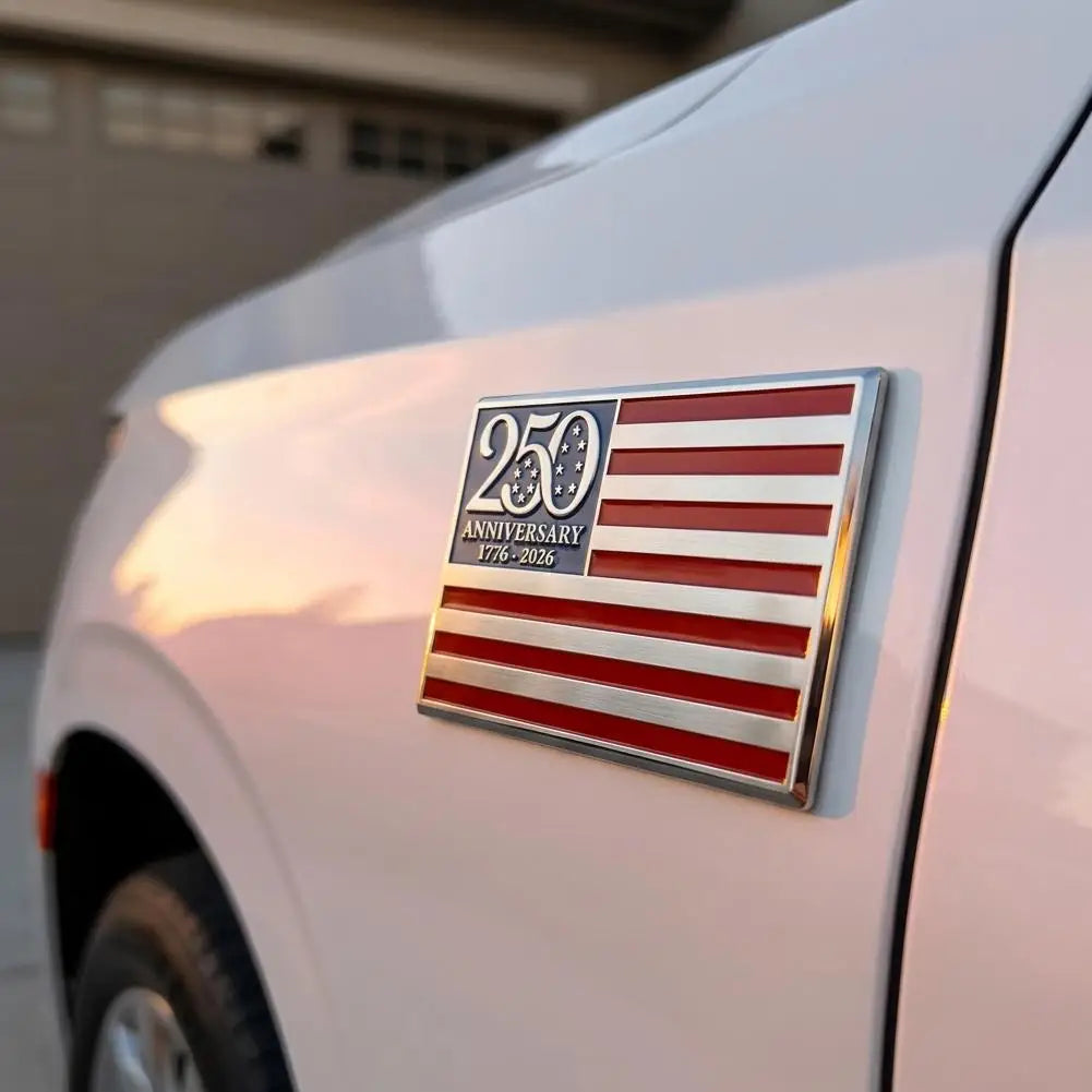 US 250 Metal Flag Car Decal 1776-2026 Patriotic Emblem Badge Pickup