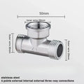 G1/2 Stainless Steel 3-Way T-Adapter Shower Water Splitter Valve