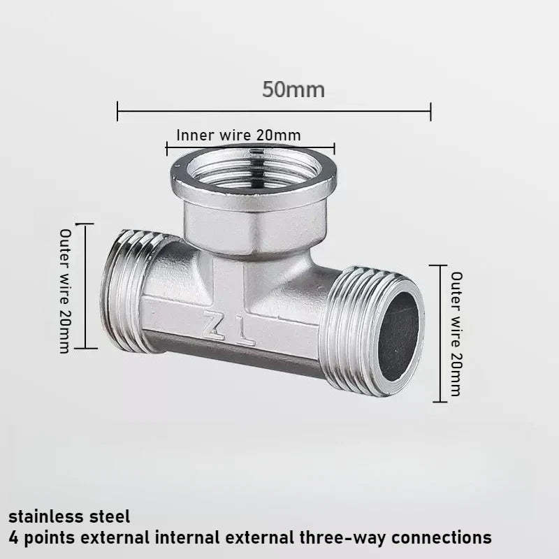 G1/2 Stainless Steel 3-Way T-Adapter Shower Water Splitter Valve