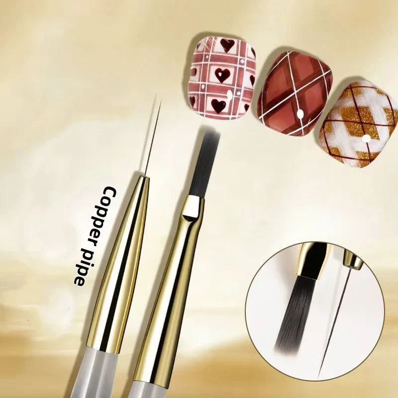 Dual-End Nail Art Liner & Grid Brush | DIY Stripe Design