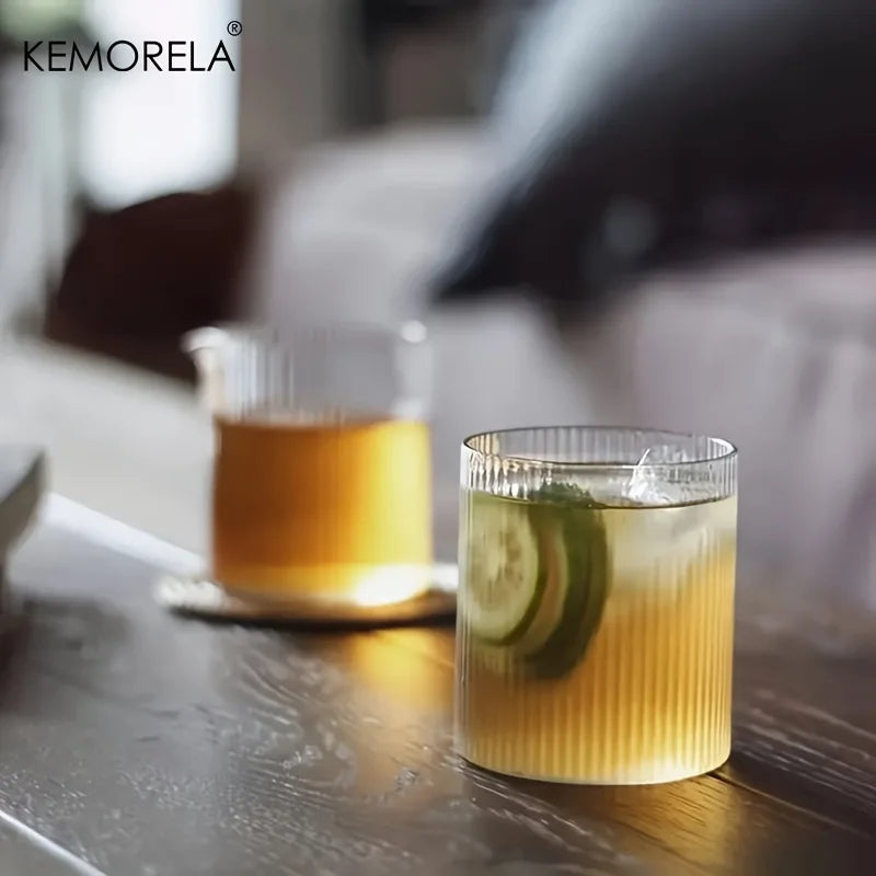 KEMORELA Vintage Ribbed Glass Cup Set 300ml | 4 or 6 Piece