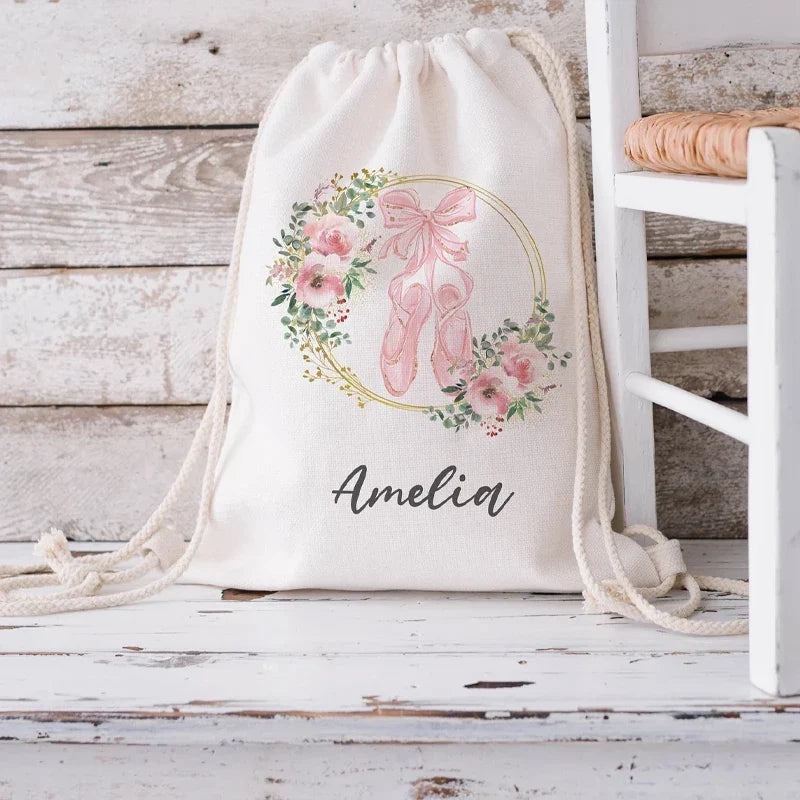 Personalized Ballet Drawstring Backpack | Custom Gift Bag for Girls