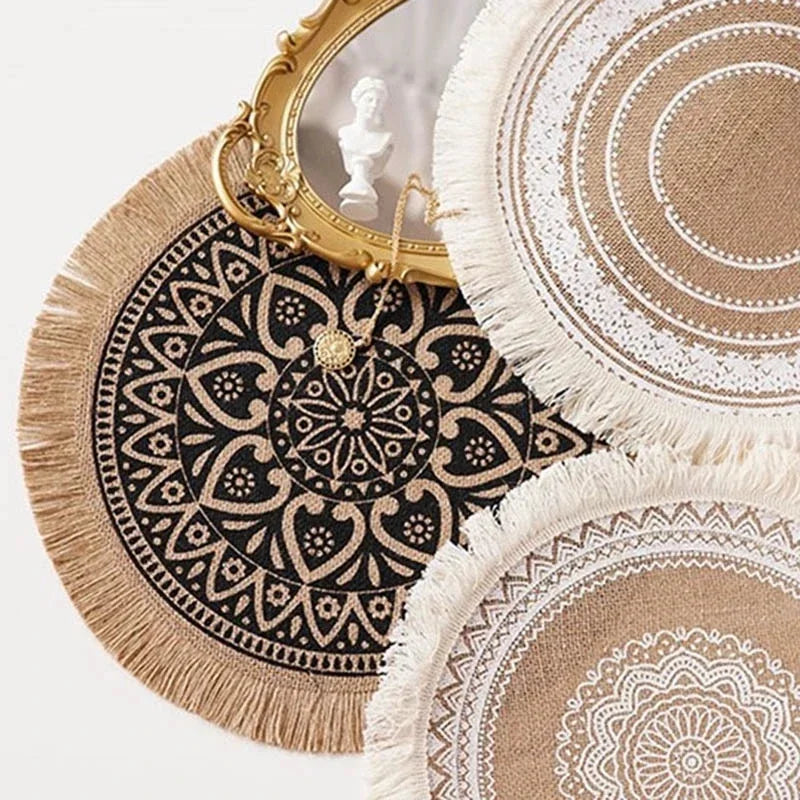 Nordic Round Floral Placemat – Cotton Linen Heat-Resistant Mat