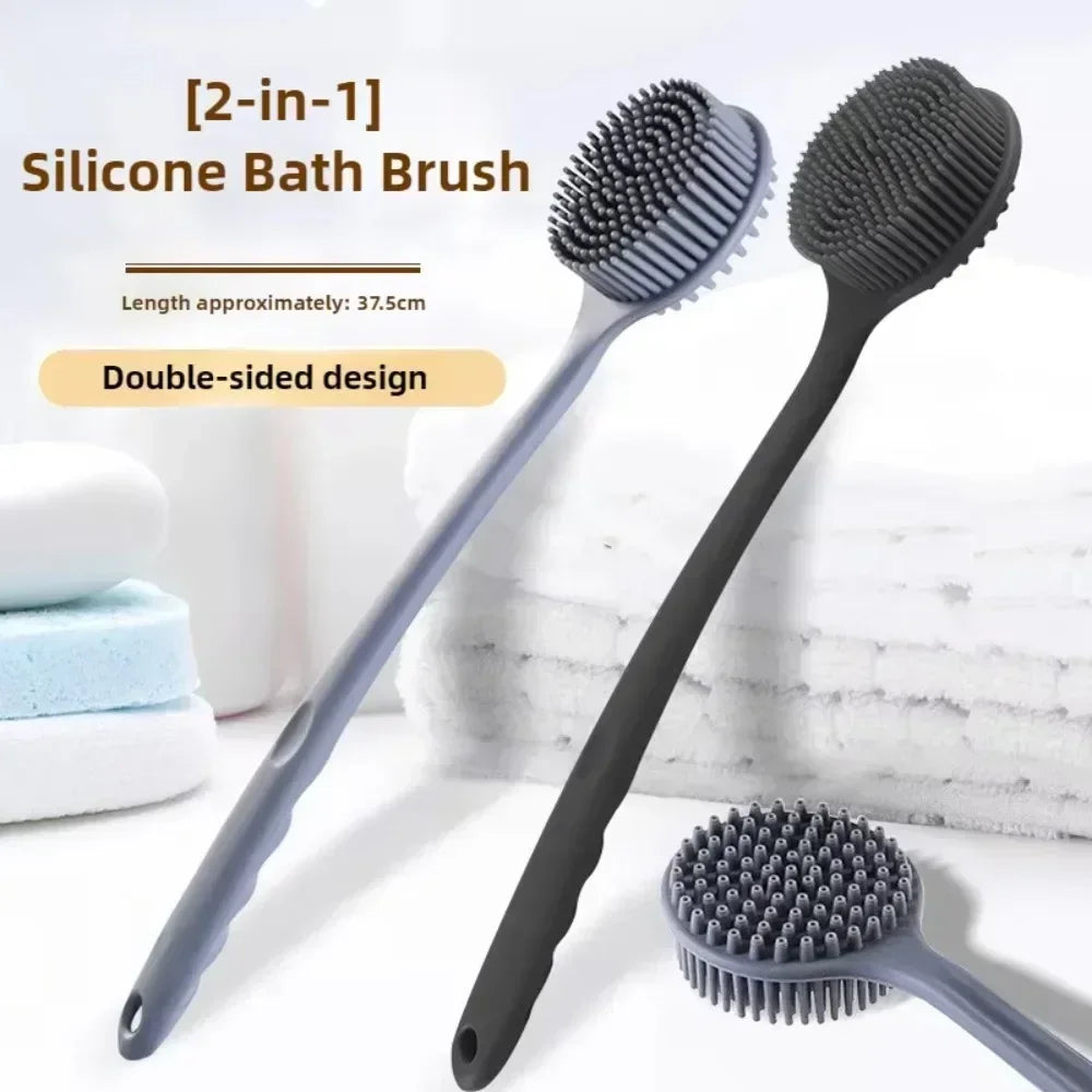 Silicone Long Handle Shower Brush Soft Haired Lazy Bath Tools Back