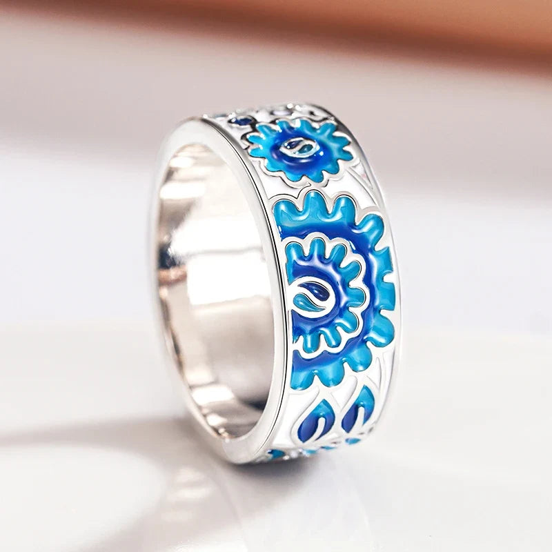 Huitan Blue Flower Ring for Women – Elegant Fashion Jewelry