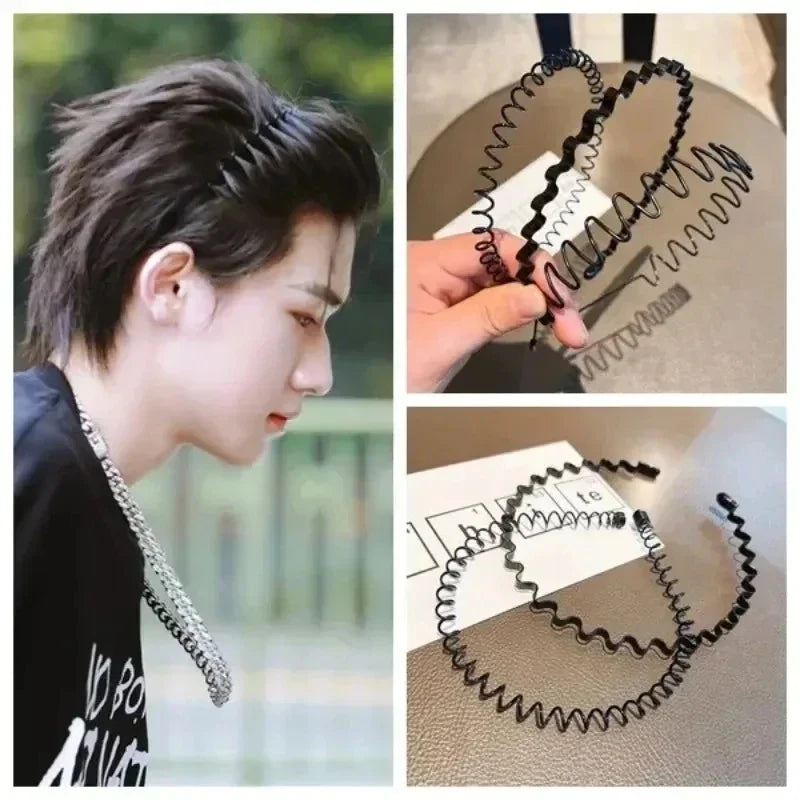 Fashion Metal Hair Band Men Women Unisex Black Waved Head Hoop Sports