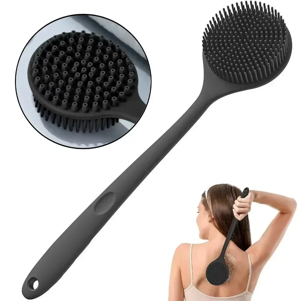 Silicone Long Handle Shower Brush Soft Haired Lazy Bath Tools Back