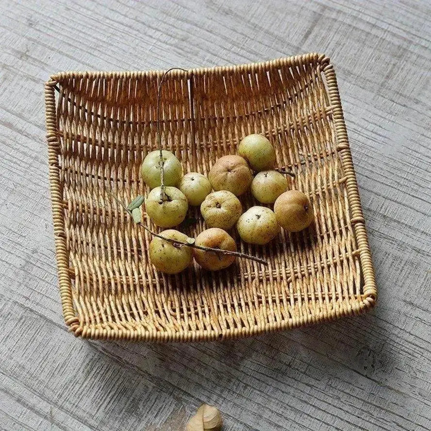 Handwoven Rattan Storage Basket – Wicker Tray for Kitchen & Picnic