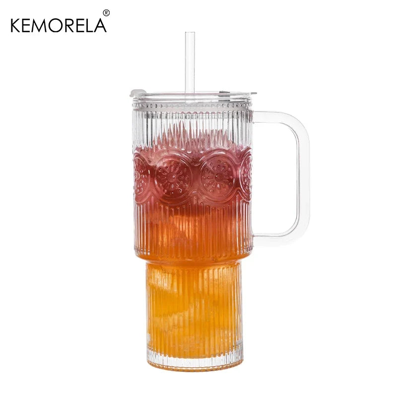 KEMORELA 750ml Sunflower Glass Tumbler with Lid & Straw