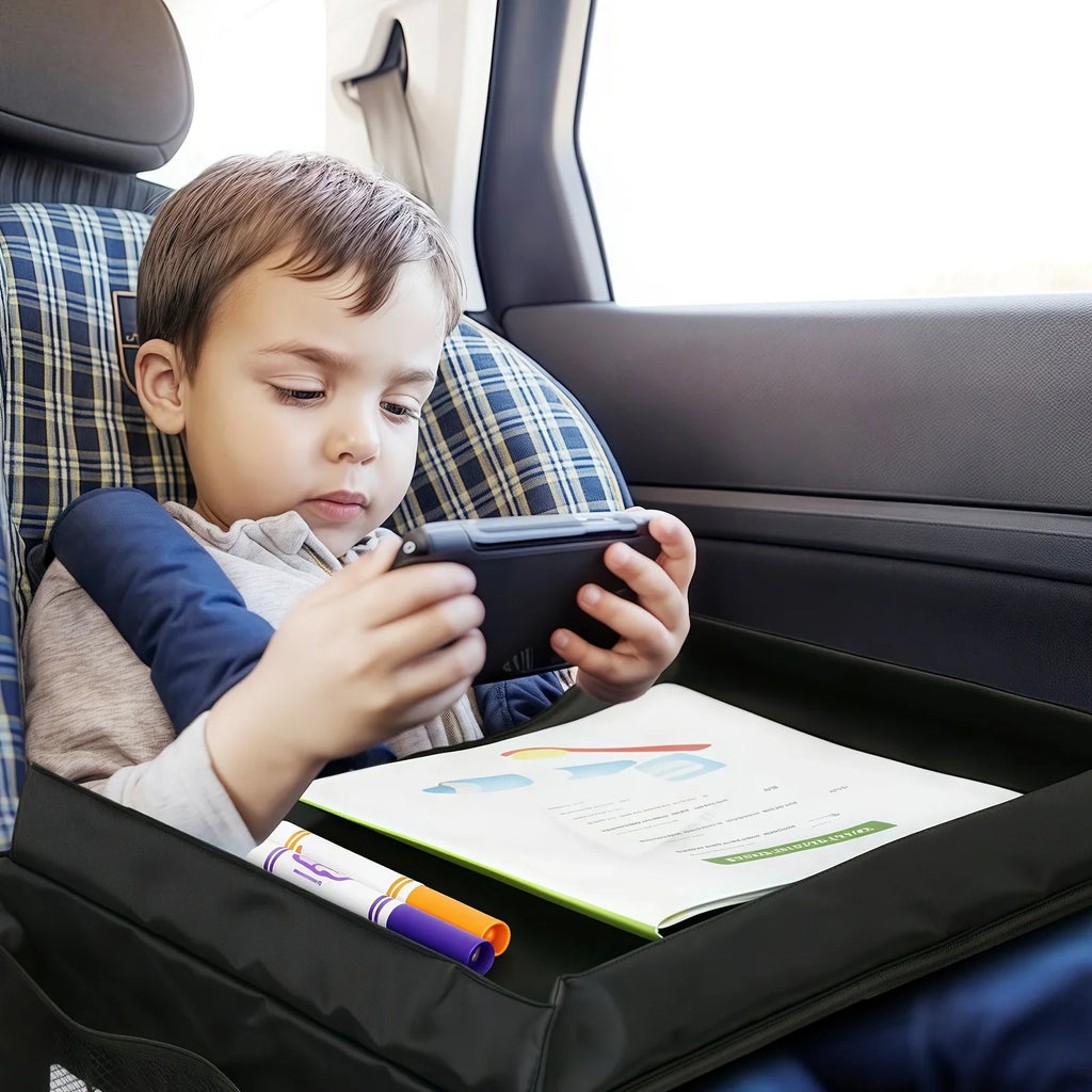 Foldable Expandable Car Seat Travel Tray Multiple Storage Pockets
