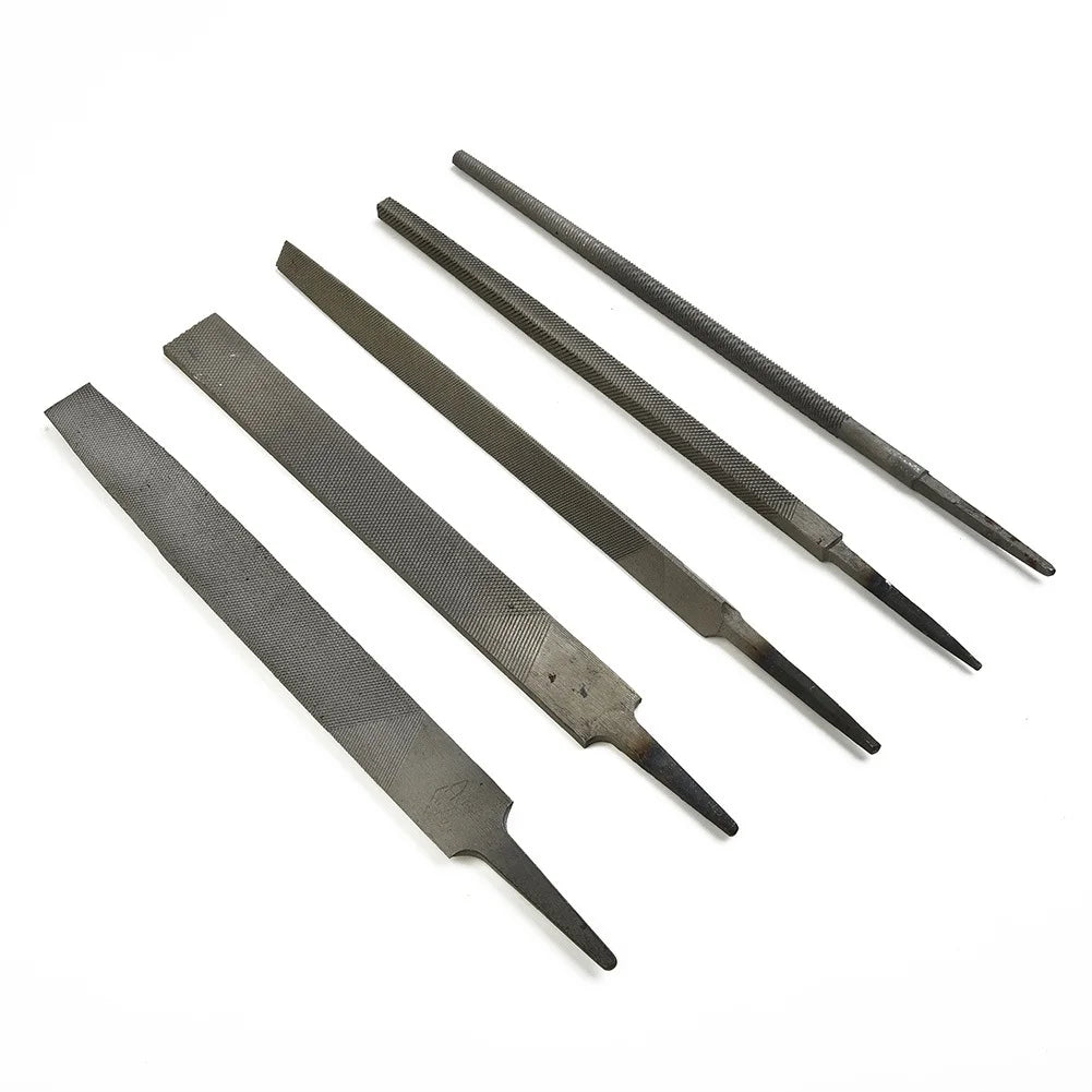5-Piece Steel Files Set – Flat, Round, Triangle & Square 6"