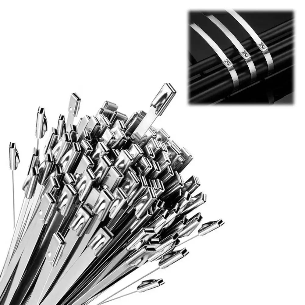 100-Pack Stainless Steel Self-Locking Metal Cable Zip Ties