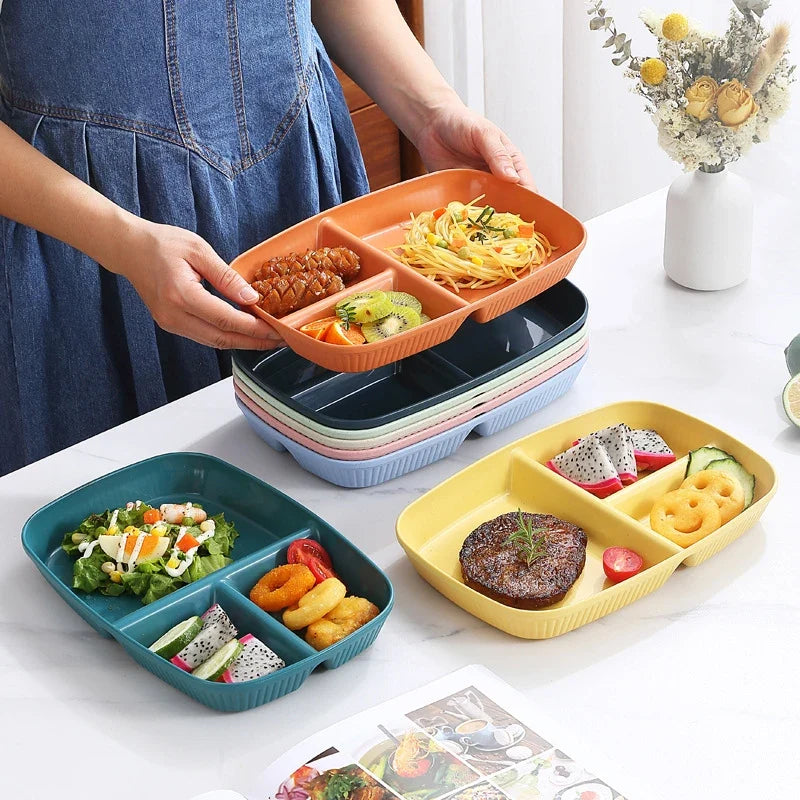 3-Compartment Divided Meal Plate | Durable PP Striped Design