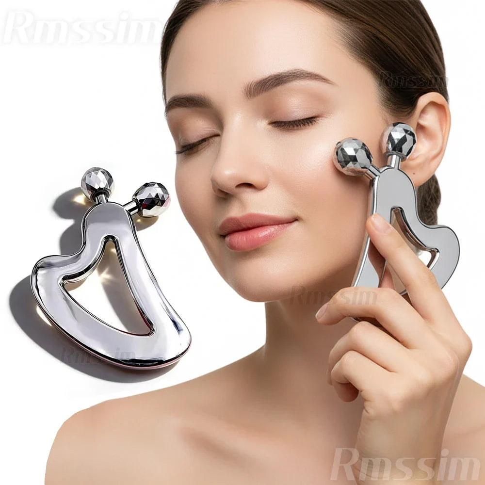 Stainless Steel Gua Sha Facial Massage Tool with Roller