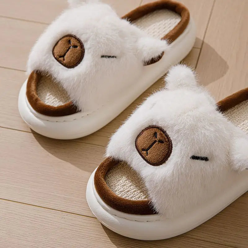 Women's Fluffy Faux Fur Animal Slippers – Open Toe Indoor Slides