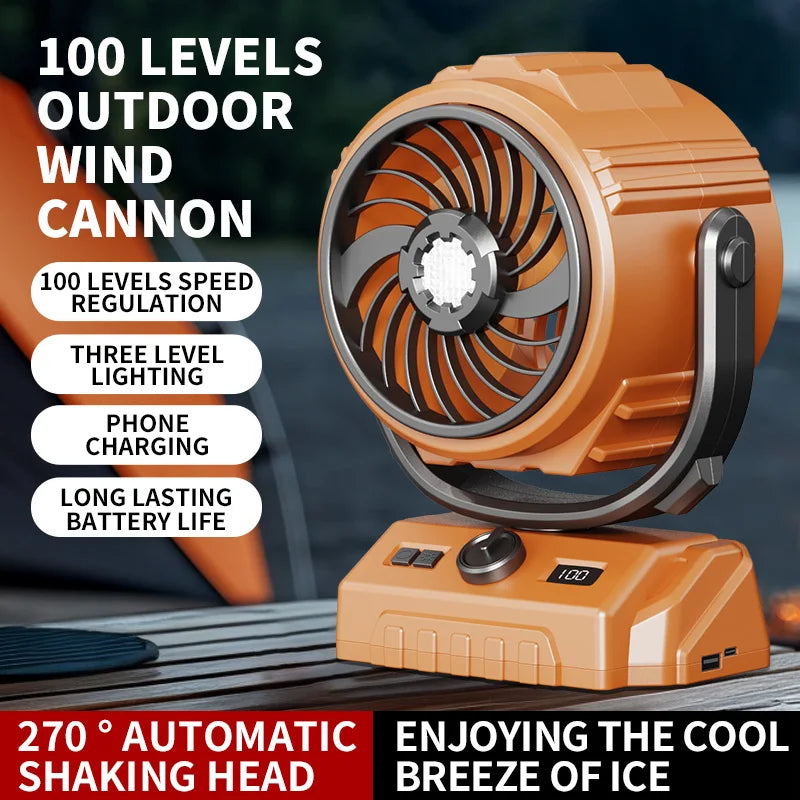 HOMEFISH 6" Rechargeable Camping Fan – 100-Speed & LED Light