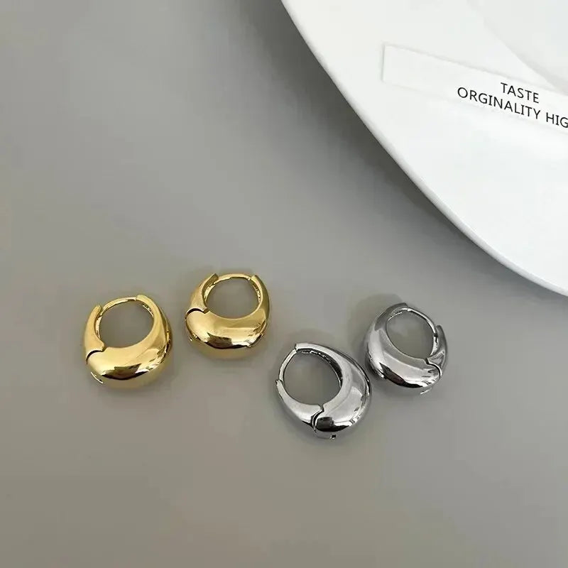 925 Sterling Silver Korean Geometric Hoop Earrings for Women
