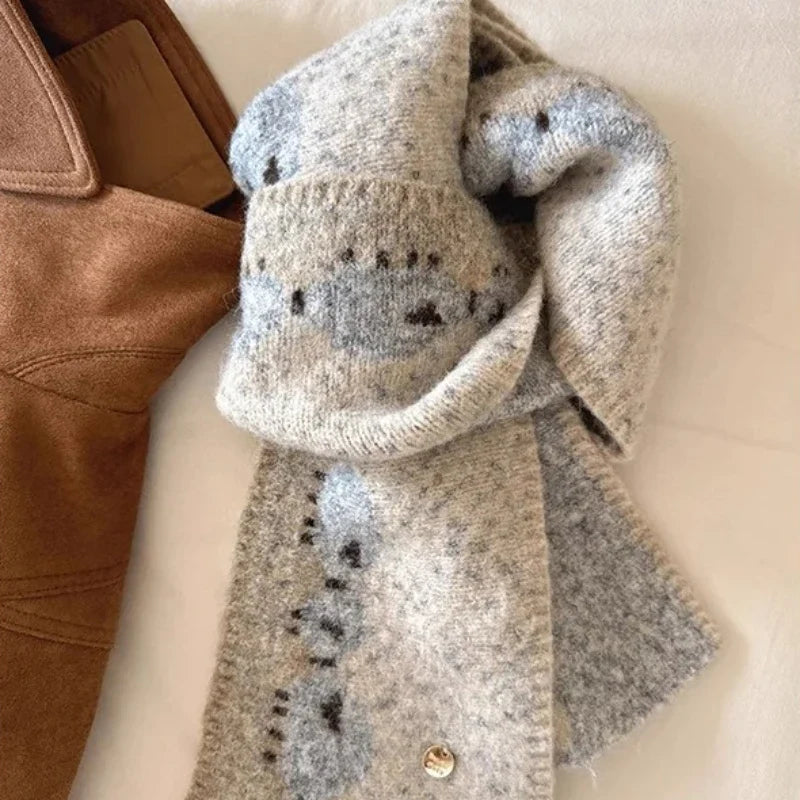 Korean Sheep Knitted Winter Scarf – Thick Windproof Unisex
