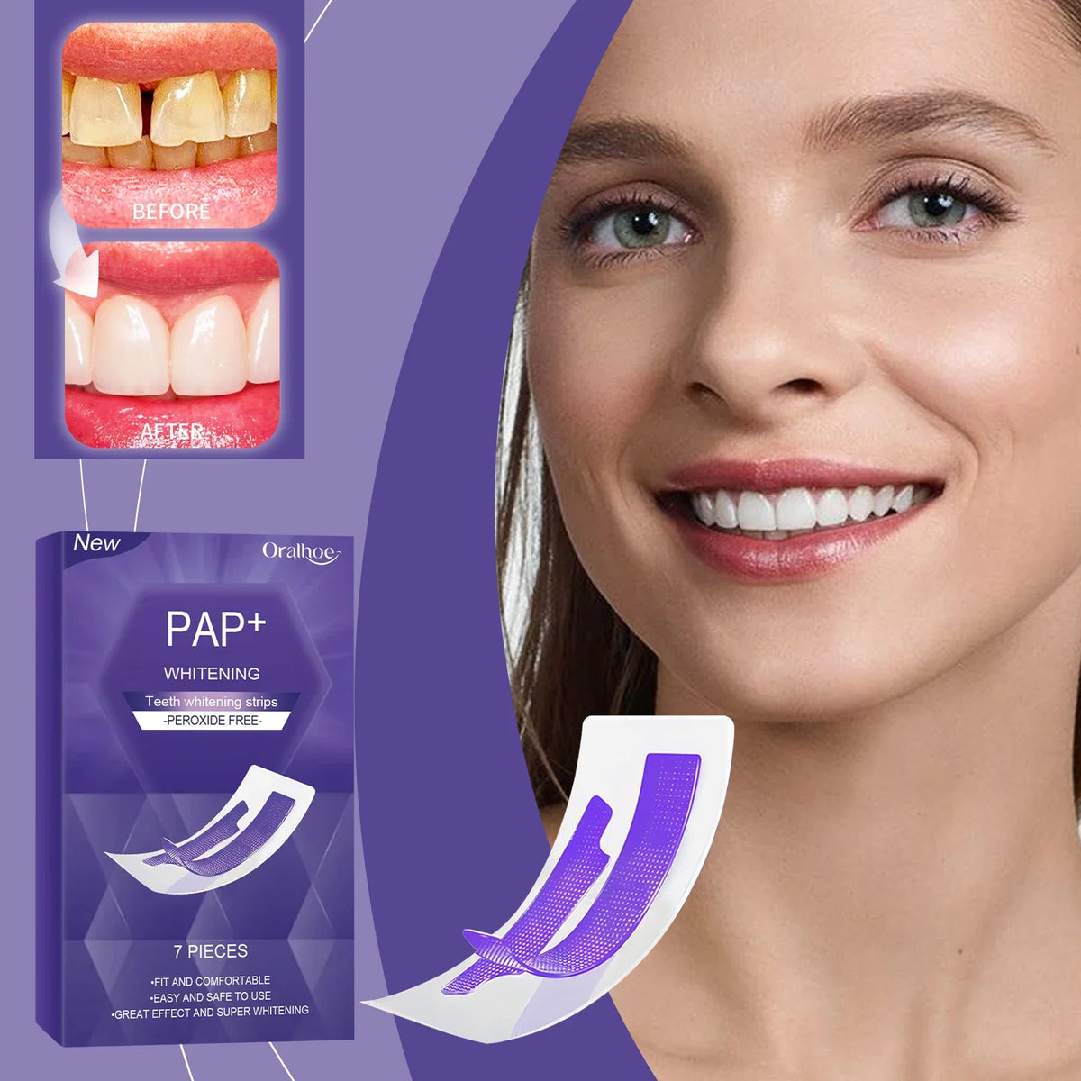Purple Teeth Brightening Strips | Stain Removal Oral Care 7pcs
