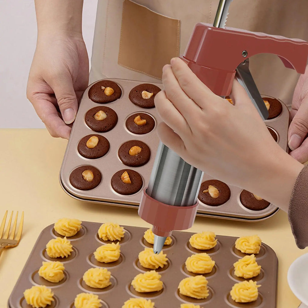 Manual Cookie Press Set – 8 Nozzles & 13 Molds | Stainless Steel